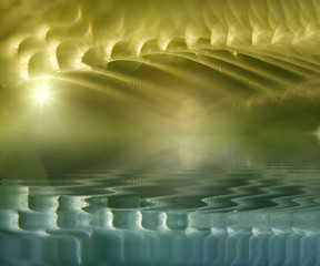 Fototapeta premium Abstraction with reflection of cobwebs covered with morning dew in water