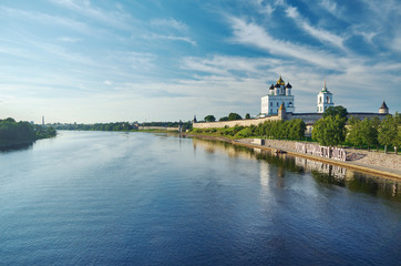 Ancient Pskov Kremlin on Velikaya river