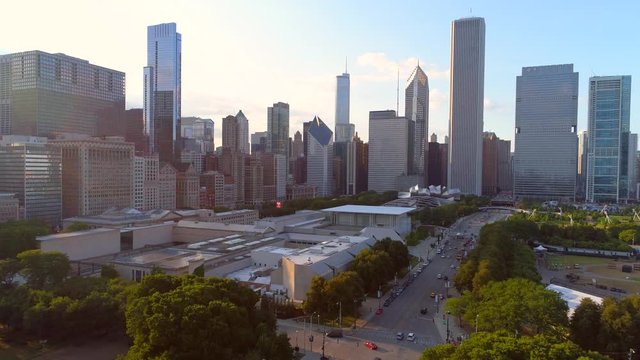 Aerial footage Millennium park Chicago 4k