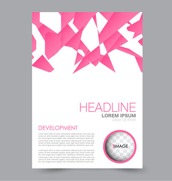 Flyer template. Business brochure or annual report cover. Editable A4 poster for design, education, presentation, website, magazine page. Vector illustration. Pink color.