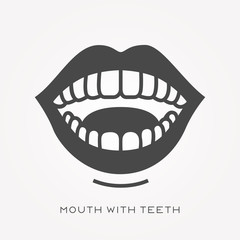Silhouette icon mouth with teeth