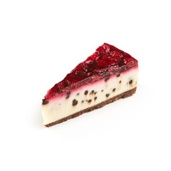 Tasty piece of cherry chocolate cheesecake