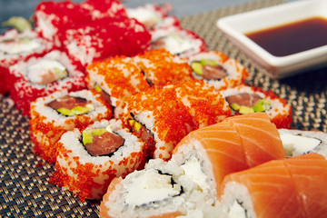 Menu of Japanese sushi rolls