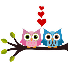 Fototapeta premium owl with hearts a branch