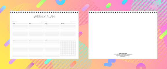 Planner template in landscape orientation. A4 format. Inside page and back cover.