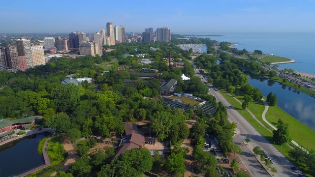 Aerial stock video Lincoln Park Zoo Chicago 4k