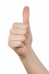 Woman hand in ok sign on a white isolated background.