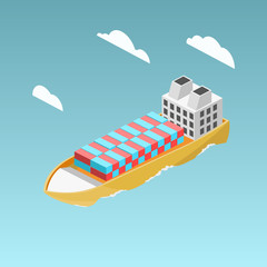 Cargo ship with containers isometric vector