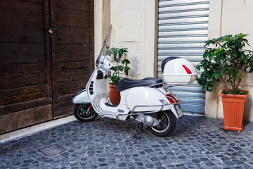 ROME, ITALY - September 9 2016: Parking of motorcycles on the street of Rome , bike, history, retro, classic