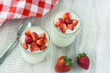 Yogurt and Strawberries From Above
