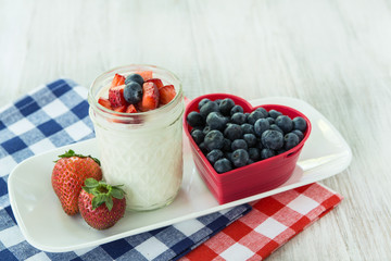 Nutritious Breakfast Yogurt With Strawberries and Blueberries