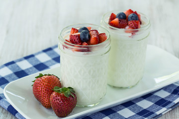 Delicious Breakfast Yogurt With Strawberries and Blueberries