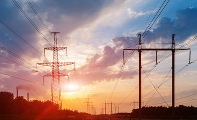 High voltage tower, High voltage tower at Sunset