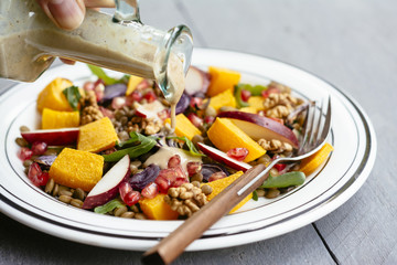 Warm Fall Salad with Walnut Maple Dressing