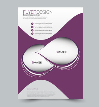 Purple flyer vector design template set. Business brochure. Annual report or magazine cover.