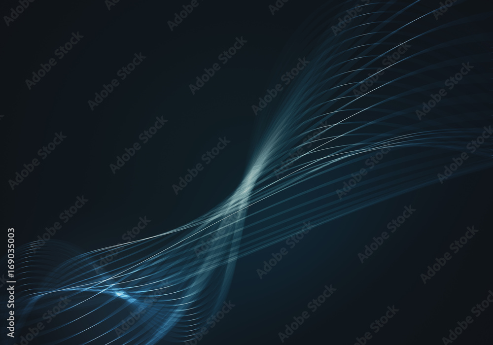 Poster abstract blue background with lines and dots connected flow