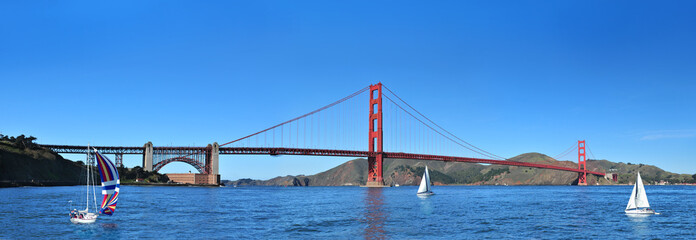 Panoramic view of Golden Gate Bridge in San Francisco, California USA