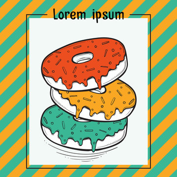 Hand drawn colorful vector illustration - Set of tasty donuts.