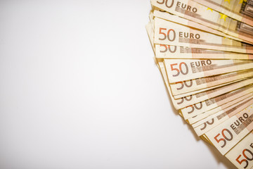 Heap of euro notes side view. Envelope of money