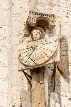 Antique sun clock on the wall of Chartres cathedral, France

