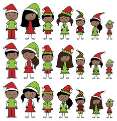 Vector Collection of African American Christmas or Holiday Style Stick Figures - 169036621