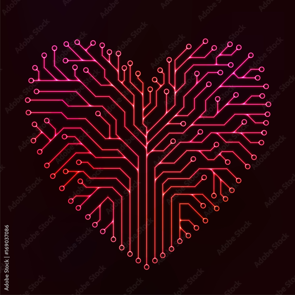 Poster circuit printed board in the shape of a heart
