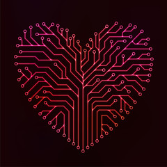 Circuit printed board in the shape of a heart