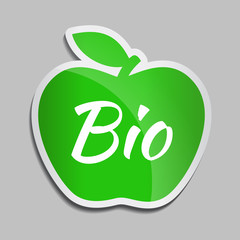 BIO logo in green apple. Vector Bio icon for packaging design, web-design, advertising booklets, eco logo creation, natural product design. Organic natural cosmetic and food label.