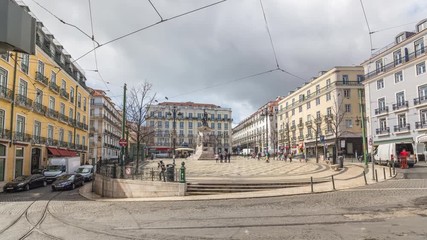 Timelapse of the Luís de Camões square with car traffic. Lisbon, Portugal. April, 2017