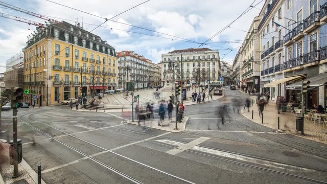 Daytime timelapse of the Lu&iacute;s de Cam&otilde;es square with car traffic. Lisbon, Portugal. April, 2017
