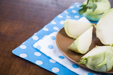 Kohlrabi on a wooden table.