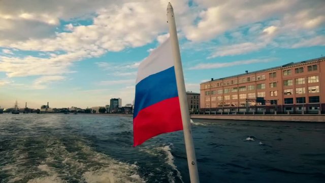 Russia St. Petersburg Neva River motor vessel flag of Russia