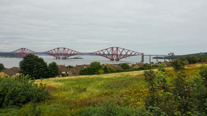Distant view of the three Forth Bridges including the new road bridge The Queensferry Crossing