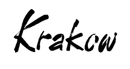 krakow, Modern brush calligraphic style. Vector calligraphy. Typography poster. Usable as background.