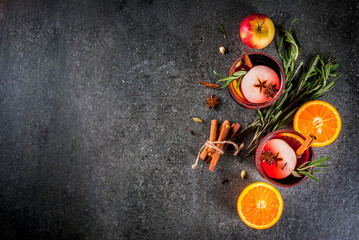 Traditional winter and autumn drinks. Christmas and Thanksgiving Cocktails. Mulled wine with...