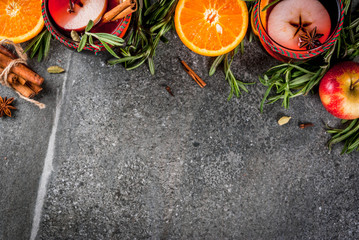 Traditional winter and autumn drinks. Christmas and Thanksgiving Cocktails. Mulled wine with...