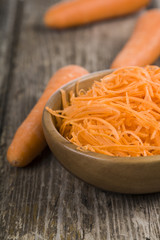 Grate  carrots in a bowl
