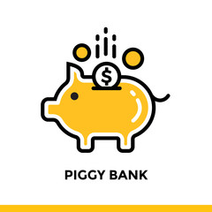 Linear icon SAVING MONEY of finance, banking. Pictogram in outline style. Suitable for mobile apps, websites and design templates