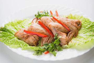 Raw marinade chicken wings with greens. Meat