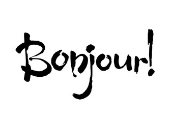 Bonjour card or poster. Lettering. Ink illustration. Vector