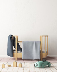 Mock up poster in the children's room. Children's room in Scandinavian style. 3d illustration.