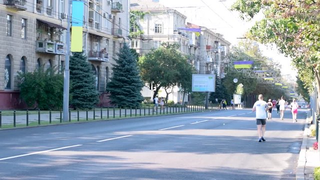 Charity marathon video in hd 1080. A group of people running a city marathon