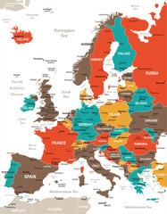 Obraz premium Mapa Europy - ilustracji wektorowych