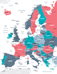 Naklejki  Mapa Europy - ilustracja wektorowa
