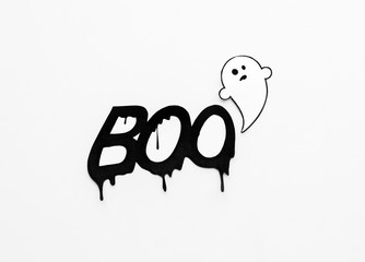 ghost doodle and word boo on white background
