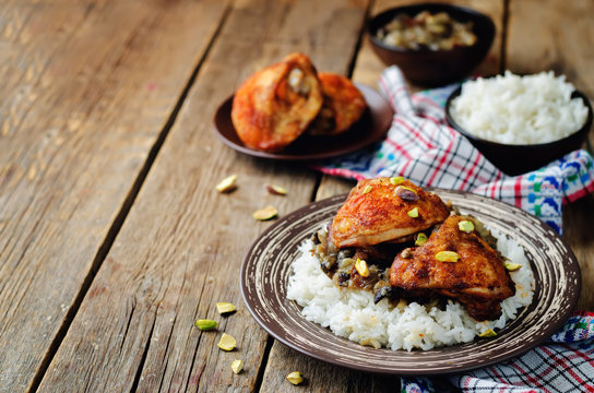 Moroccan spiced chicken with dates and aubergines