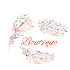 Hand drawn vector illustration. Isolated on white background. Design elements for shop fashion accessories, jewelry made of feathers.
