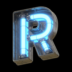 Chrome futuristic font with blue neon lights