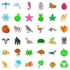 Obraz premium Green plant icons set, cartoon style
