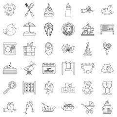 Present icons set, outline style